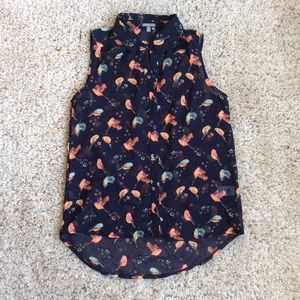 Lightweight Bird Button Down Blouse Tank Top